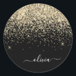 Name des Monogramms für den Gold Black Girl Glitze Runder Aufkleber<br><div class="desc">Gold Sparkle Glitzer Pinsel Monogram Name und Initial Party Aufkleber Address Labels. Das macht den perfekten 16 Geburtstag,  Hochzeit,  Brautparty,  Jubiläum,  Babydusche oder Junggeselinnen-Abschied Geschenk für jemanden,  der Lieben glamourösen Luxus und schicke Stile.</div>