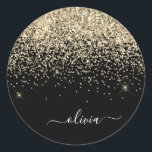 Name des Monogramms für den Gold Black Girl Glitze Runder Aufkleber<br><div class="desc">Gold Sparkle Glitzer Pinsel Monogram Name und Initial Party Aufkleber Address Labels. Das macht den perfekten 16 Geburtstag,  Hochzeit,  Brautparty,  Jubiläum,  Babydusche oder Junggeselinnen-Abschied Geschenk für jemanden,  der Lieben glamourösen Luxus und schicke Stile.</div>