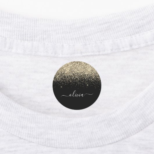 Name des Monogramms für den Gold Black Glitzer Chi Etiketten (Befestigt)