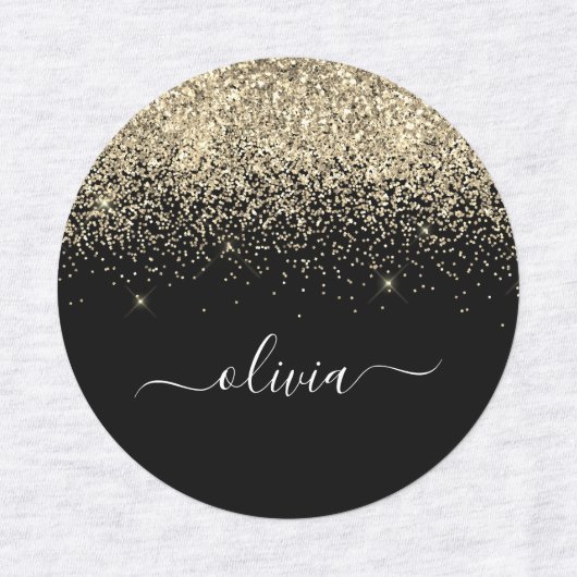 Name des Monogramms für den Gold Black Glitzer Chi Etiketten (Design 2)