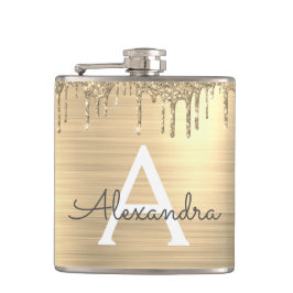 Name des Monogramms für den Gold-Glitzer-Brushed Flachmann