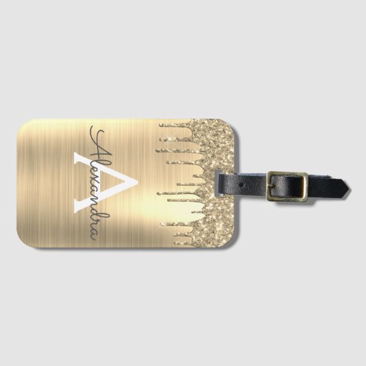 Name des Monogramms für den Gold-Glitzer-Brushed Gepäckanhänger (Vorderseite (Horizontal))