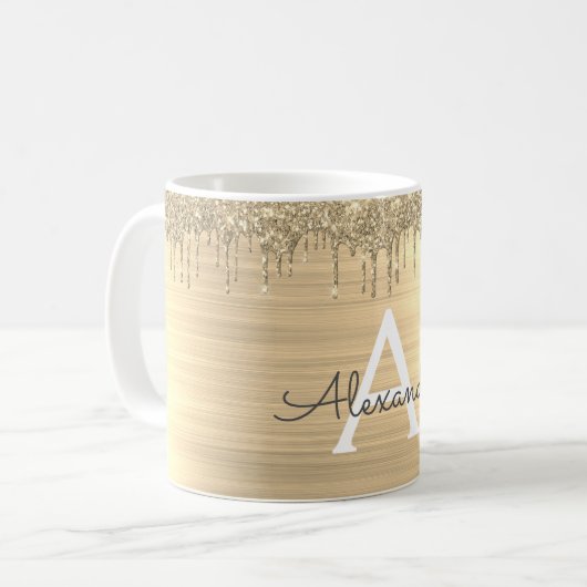 Name des Monogramms für den Gold-Glitzer-Brushed Kaffeetasse (Vorderseite Links)