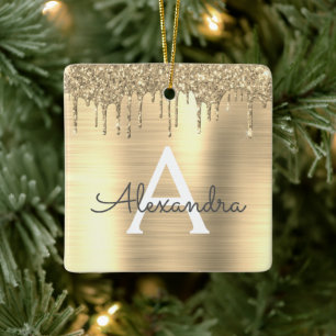 Name des Monogramms für den Gold-Glitzer-Brushed Keramikornament