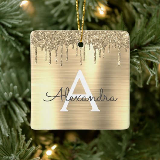 Name des Monogramms für den Gold-Glitzer-Brushed Keramikornament (Baum)