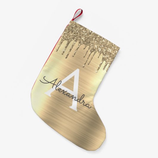 Name des Monogramms für den Gold-Glitzer-Brushed Kleiner Weihnachtsstrumpf (Vorderansicht (hängend))