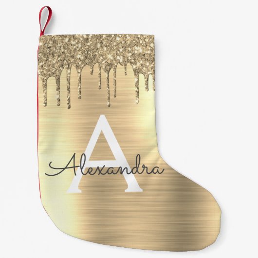 Name des Monogramms für den Gold-Glitzer-Brushed Kleiner Weihnachtsstrumpf (Vorderseite)