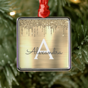 Name des Monogramms für den Gold-Glitzer-Brushed Ornament Aus Metall