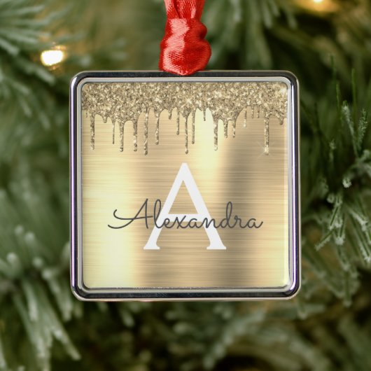 Name des Monogramms für den Gold-Glitzer-Brushed Ornament Aus Metall (Baum)