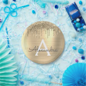 Name des Monogramms für den Gold-Glitzer-Brushed Pappteller (Party)