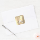 Name des Monogramms für den Gold-Glitzer-Brushed Quadratischer Aufkleber (Umschlag)