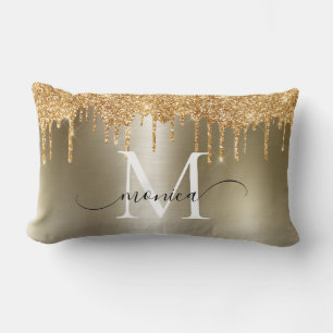 Name des Monogramms für den Gold-Glitzer-Tropfen Lendenkissen