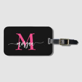 Name des Monogramms für den Hot Pink Black World T Gepäckanhänger (Vorderseite (Horizontal))