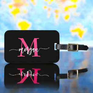 Name des Monogramms für den Hot Pink Black World T Gepäckanhänger