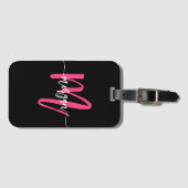 Name des Monogramms für den Hot Pink Black World T Gepäckanhänger (Vorderseite (Horizontal))