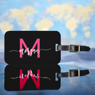 Name des Monogramms für den Hot Pink World Black T Gepäckanhänger