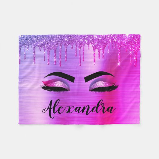 Name des Monogramms für den lila Glitzer, Sparkeil Fleecedecke (Vorderseite (Horizontal))
