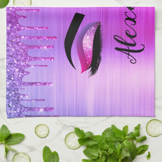 Name des Monogramms für den lila Glitzer, Sparkeil Geschirrtuch (Gefaltet)