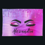 Name des Monogramms für den lila Glitzer, Sparkeil Geschirrtuch<br><div class="desc">Lila Imitate Foil Metallic Sparkle Glitzer gebürstete Metal Monogram Name and Initial Eyelashes (Lashes),  Eyelash Extensions und Eyes Kitchen Totuch. Das Design macht den perfekten 16 Geburtstag,  Hochzeit,  Brautparty,  Jubiläum,  Babydusche oder Junggeselinnen-Abschied Geschenk für jemanden,  der einen trendigen coolen Stil sucht.</div>
