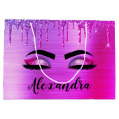 Name des Monogramms für den lila Glitzer, Sparkeil Große Geschenktüte (Rückseite)