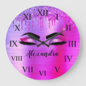 Name des Monogramms für den lila Glitzer, Sparkeil Große Wanduhr (Vorderseite)