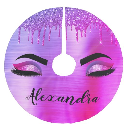 Name des Monogramms für den lila Glitzer, Sparkeil Polyester Weihnachtsbaumdecke (Vorderseite)