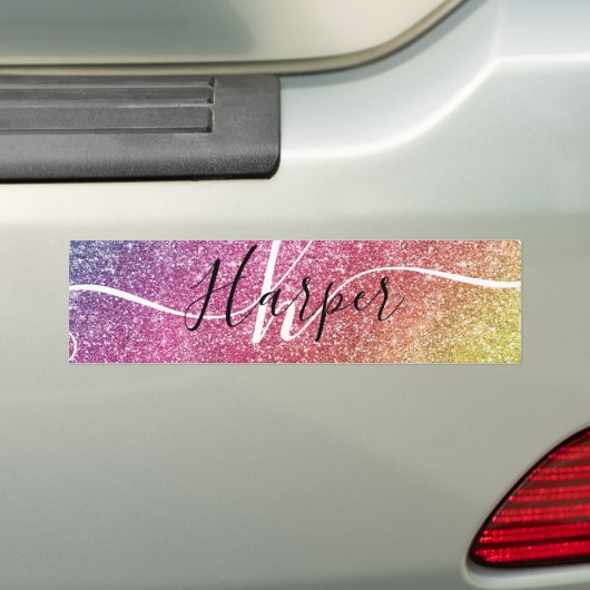 Name des Monogramms für den Rainbow-Glitzer Autoaufkleber (Auf Auto)