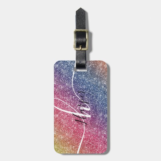Name des Monogramms für den Rainbow-Glitzer Gepäckanhänger (Vorderseite vertikal)