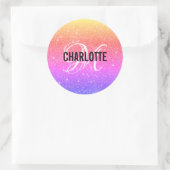 Name des Monogramms für den Rainbow-Glitzer Runder Aufkleber (Tasche)