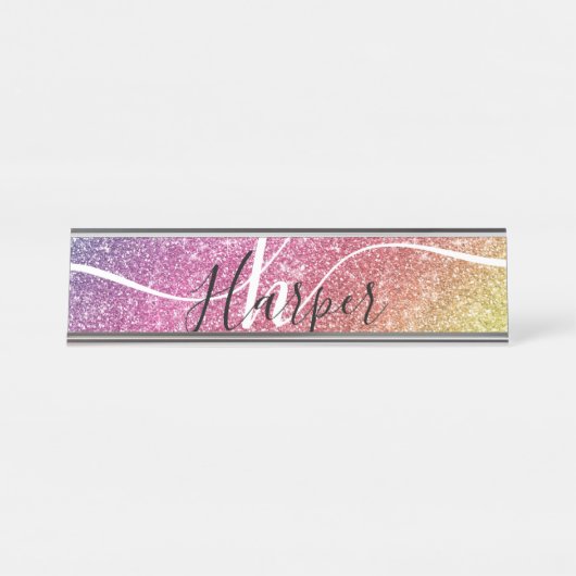 Name des Monogramms für den Rainbow-Glitzer Schreibtischnamensplakette (Vorderseite )