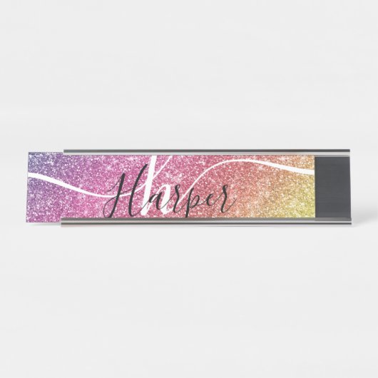 Name des Monogramms für den Rainbow-Glitzer Schreibtischnamensplakette (Vorderseite )