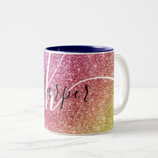 Name des Monogramms für den Rainbow-Glitzer Zweifarbige Tasse (VorderseiteRechts)