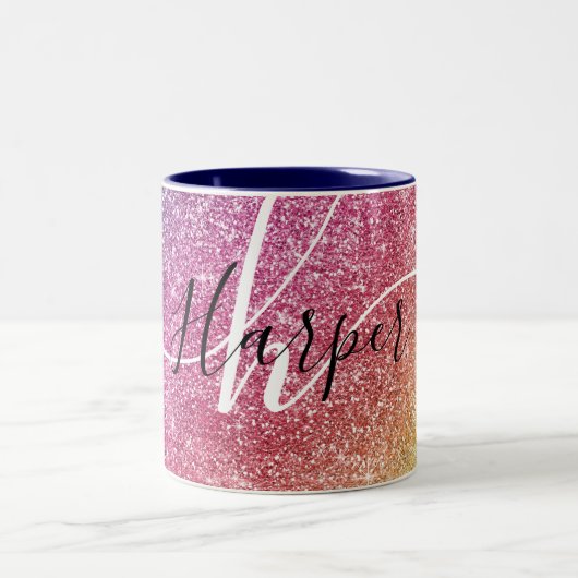 Name des Monogramms für den Rainbow-Glitzer Zweifarbige Tasse (Mittel)