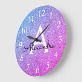 Name des Monogramms für den rosa und Lila Glitzer Große Wanduhr (Winkel)