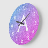 Name des Monogramms für den rosa und Lila Glitzer Große Wanduhr (Winkel)