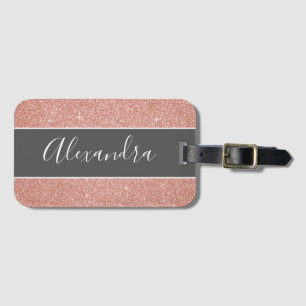 Name des Monogramms für den Rose-Gold-Glitzer Gepäckanhänger