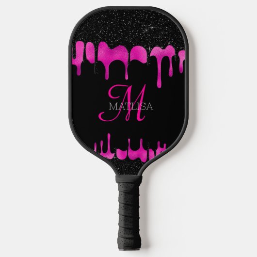 Name des Monogramms für den schwarzen, Hot-Pink-Dr Pickleball Schläger (Vorderseite)