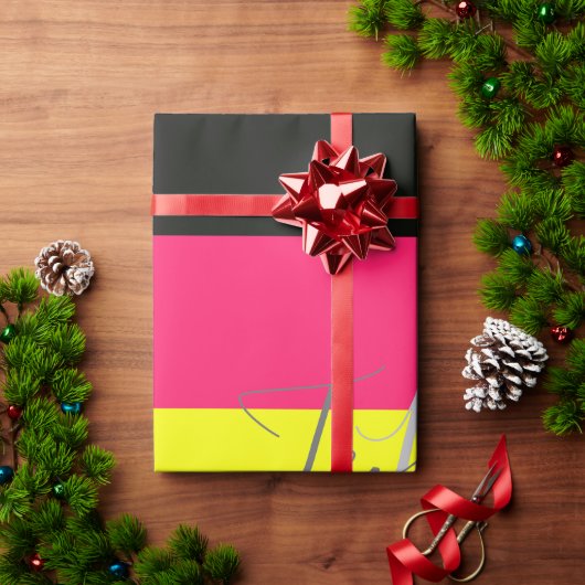 Name des Monogramms für den schwarzen und neonfarb Geschenkpapier (Feiertagsgeschenk)