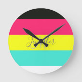 Name des Monogramms für den schwarzen und neonfarb Runde Wanduhr (Vorderseite)