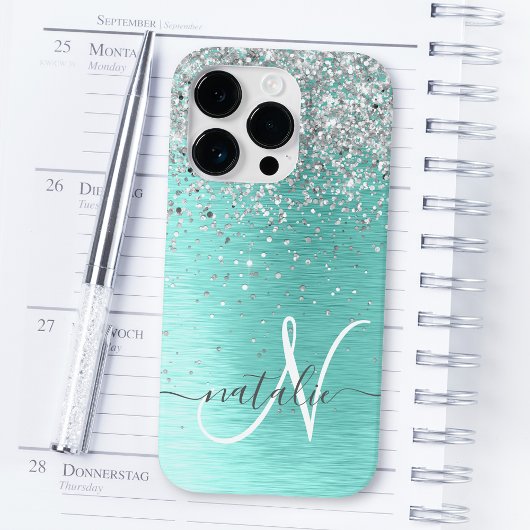 Name des Monogramms für den Silberbrushed-Glitzer Case-Mate iPhone Hülle
