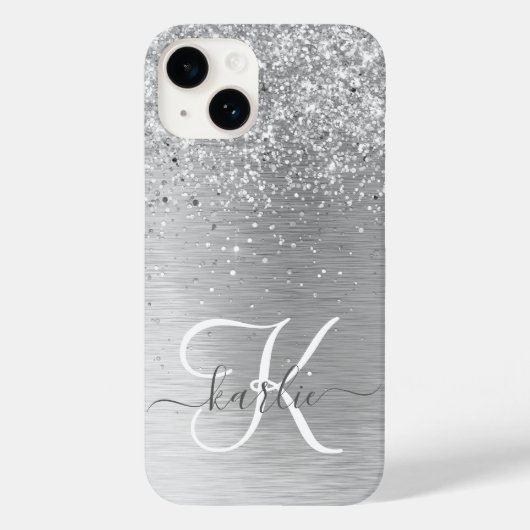 Name des Monogramms für den silberfarbenen Glitzer Case-Mate iPhone Hülle (Rückseite)