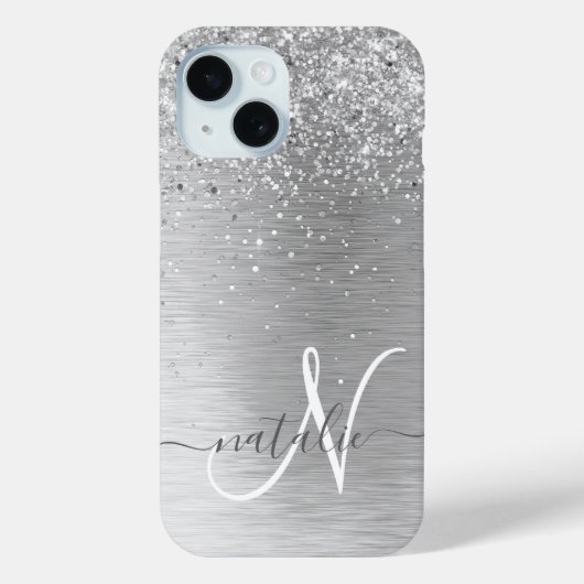 Name des Monogramms für den silberfarbenen Glitzer Case-Mate iPhone Hülle (Rückseite)