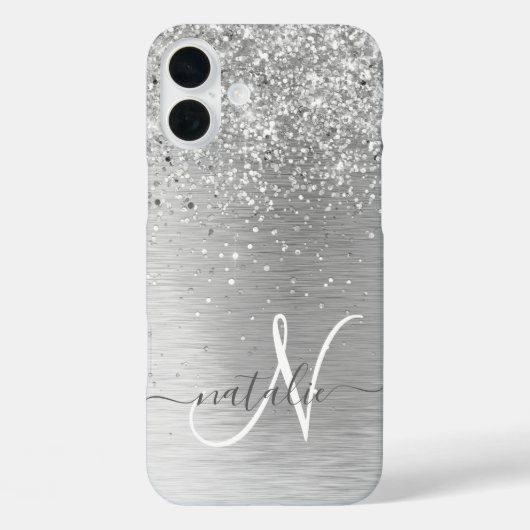 Name des Monogramms für den silberfarbenen Glitzer Case-Mate iPhone Hülle (Rückseite)