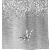 Name des Monogramms für den silberfarbenen Glitzer Duschvorhang (Vorderseite)