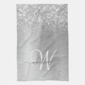 Name des Monogramms für den silberfarbenen Glitzer Geschirrtuch (Vertikal)