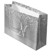 Name des Monogramms für den silberfarbenen Glitzer Große Geschenktüte (Vorderseite Schrägansicht)