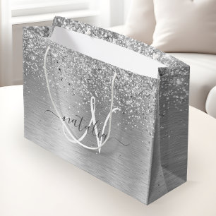 Name des Monogramms für den silberfarbenen Glitzer Große Geschenktüte