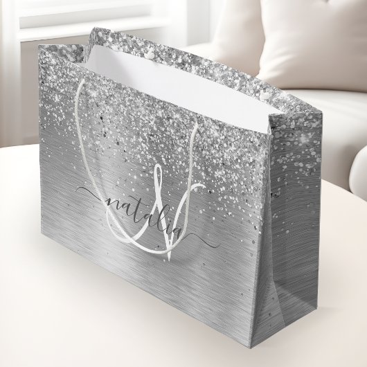 Name des Monogramms für den silberfarbenen Glitzer Große Geschenktüte