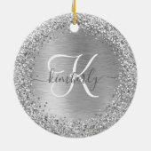 Name des Monogramms für den silberfarbenen Glitzer Keramik Ornament (Hinten)