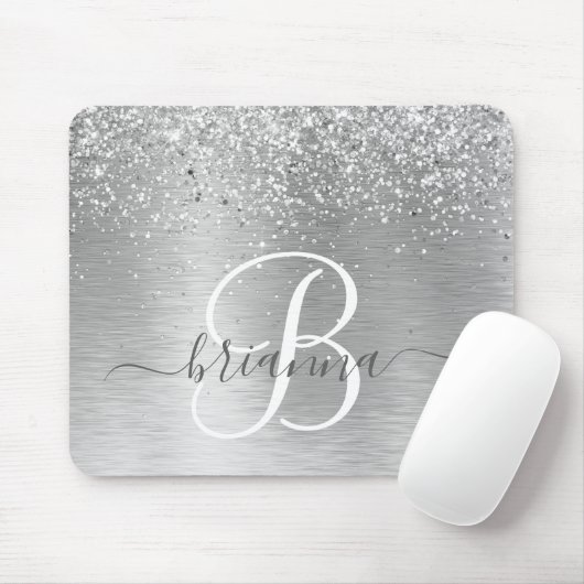 Name des Monogramms für den silberfarbenen Glitzer Mousepad (Mit Mouse)